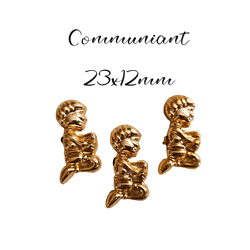 3 sujets à coller communion garçon ou fille en acrylique doré 23x12mm