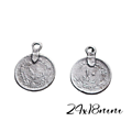 2 breloques piastres / pièces de monnaie en métal argenté 24x18mm