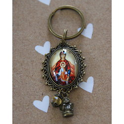 Porte-clef scintillant "Vierge Marie à l'enfant", style orthodoxe en métal couleur bronze et cristal