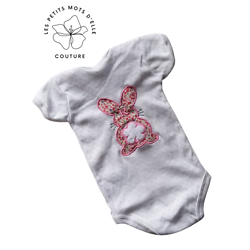 Body bébé personnalisé en coton et appliqué fleuri/peluche