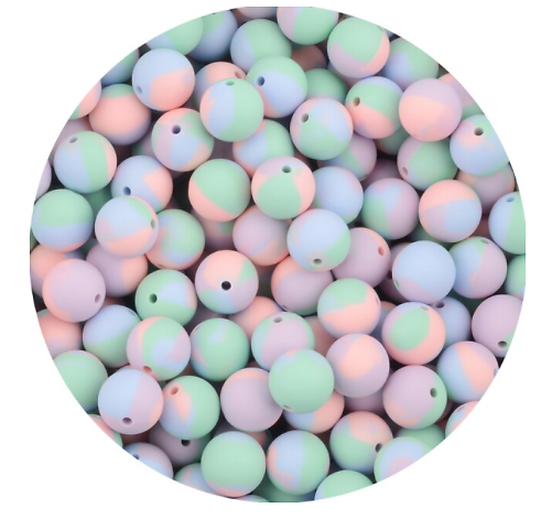 Perle ronde en silicone éclats de couleurs pastels 12mm