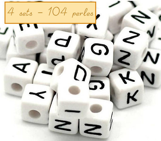 Perles alphabet - 4 sets - 104 perles en acrylique 10mm