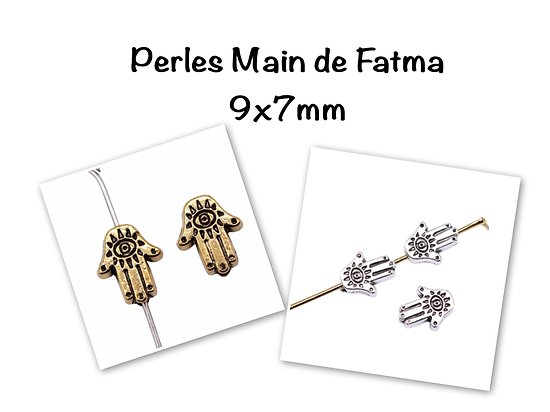 4 perles main de Fatma en métal 9x7mm