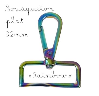 Grand mousqueton plat en métal rainbow / arc-en-ciel 32mm