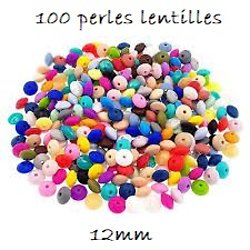 100 perles lentilles 12mm en silicone alimentaire sans BPA - couleurs chaudes