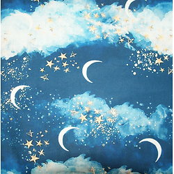 Etoiles, lunes et nuages, fond bleu