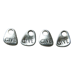 4 breloques étiquettes ovales "Give" en métal argenté 12x15mm