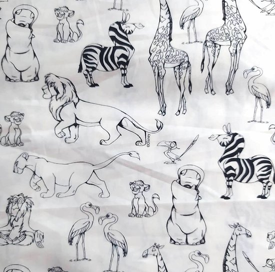 Serviette de cantine en coton  - imprimé Roi Lion / Simba et ses amis en noir et blanc