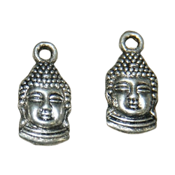 2 breloques tête de Bouddha en métal argenté 8x16mm