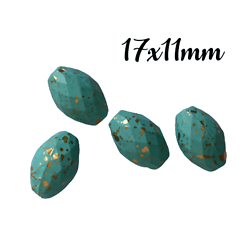 4 perles ovales à facettes en acrylique bleu turquoise mouchetées or 17x11mm