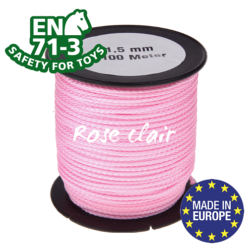 Fil / Cordon / Cordelette polyester pour attache-tétine 1,5mm - rose clair