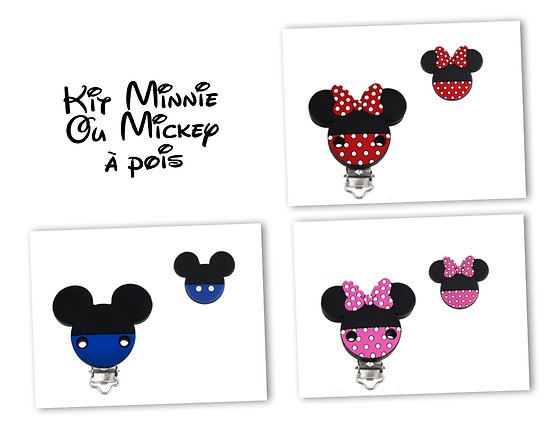 Kit / perle Mickey - Minnie à pois en silicone alimentaire sans BPA
