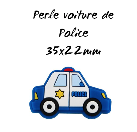 Perle voiture de police bleu roi en silicone alimentaire sans BPA 35x22mm