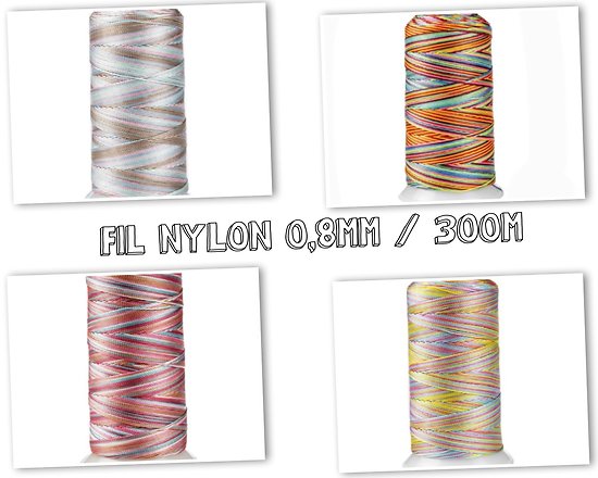 Bobine de fil multicolore nylon/polyester 0,8mm / 300m pour machine à coudre domestique ou industrielle