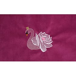 Coupon brodé "Cygne royal à la rose" sur suédine ivoire 35x20cm