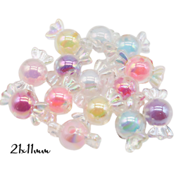 5 perles bonbons en acrylique transparent et multicolore effet nacré 21x11mm