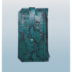 Porte-cartes 3-en-1 en simili cuir façon peau de serpent vert et bleu et coton vichy noir