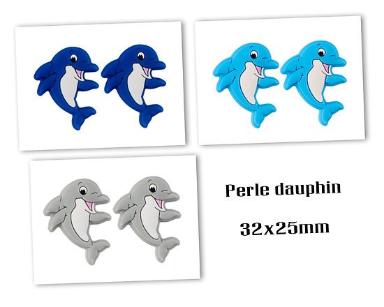 Perle dauphin en silicone alimentaire sans BPA 32x25x9mm