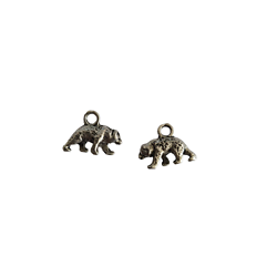 2 breloques ours marchant en métal argenté 12x15mm