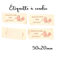 Etiquette fantaisie à coudre Made by hand - 100% cotton 50x20mm