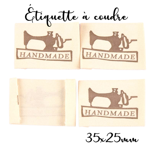 Etiquette fantaisie à coudre Handmade en coton 35x25mm