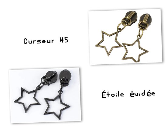 Curseur / tirette étoile évidée en métal pour zip #5