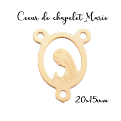 Connecteur coeur de chapelet ovale Silhouette Vierge Marie priant en acier inoxydable doré 316L 20x15mm