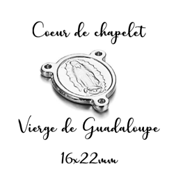 Coeur de chapelet coeur Vierge de Guadaloupe en acier inoxydable argenté 316L 16x22mm