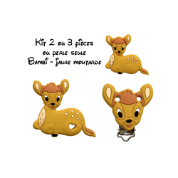 kit 2 ou 3 pièces ou perle seule Bambi en silicone alimentaire sans BPA - moutarde