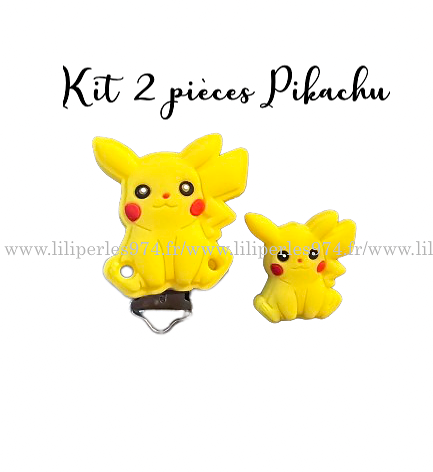 Kit 2 pièces perle et clip Pikachu en silicone alimentaire sans BPA