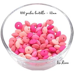 100 perles lentilles 12mm en silicone alimentaire sans BPA - roses