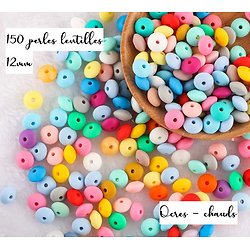150 perles lentilles 12mm en silicone alimentaire sans BPA - ocres / chauds