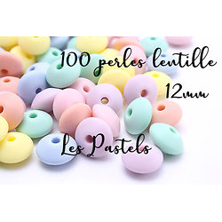100 perles lentilles 12mm en silicone alimentaire sans BPA - les Pastels