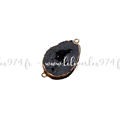 Grand connecteur ovale en agate druzy noire et serti doré 50x30mm