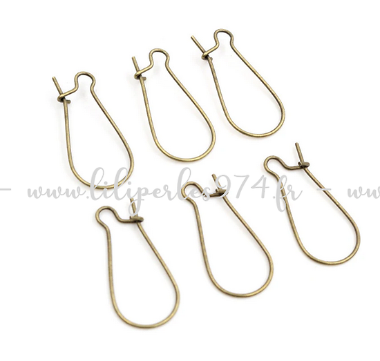 4 paires de crochets d'oreille dormeuses à fermer en métal couleur bronze 34x14mm