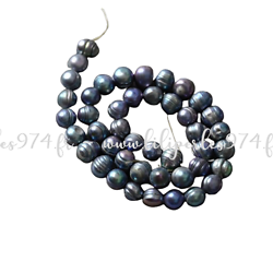 5 perles d'eau douce rondes bleu/gris nacré 9/10mm