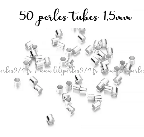 50 perles tube à écraser en métal argenté 1,5mm