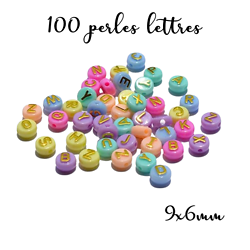 100 perles alphabet rondes en acrylique couleurs pastel et lettrage doré - assortiment aléatoire 9x6mm