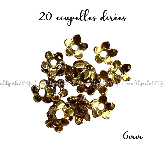 20 coupelles fleur en métal doré 6mm