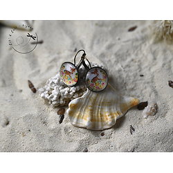 Boucles d'oreille verre et cabochons en métal couleur bronze - thème animalier / faon
