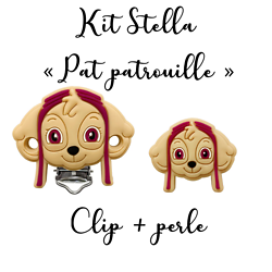 Kit 2 pièces perle et clip Stella de la Pat'Patrouille en silicone alimentaire sans BPA