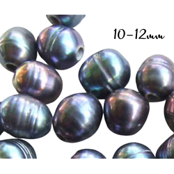 Perle keïshi bleu irisé à gros perçage 10-12mm