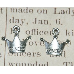 3 breloques couronne de princesse en métal argenté 17x19mm