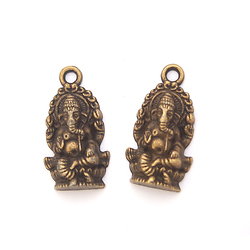 2 breloques Ganesha en métal couleur bronze 27x14mm