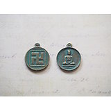 2 breloques médaillon rond Bouddha en métal couleur bronze / vert de gris 22x18mm