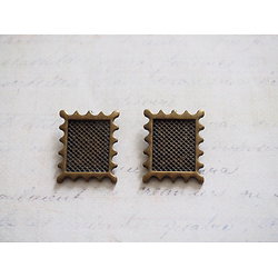 2 supports pendentifs rectangulaires timbre en métal couleur bronze 24x19mm
