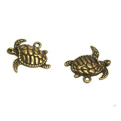 2 breloques tortues réalistes en métal couleur bronze 21x18mm