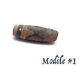 Perle tube en agate brune avec motifs ethniques 30x10mm