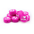 Perle ronde "I love Mom" en silicone alimentaire sans BPA 19x9mm