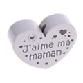 Perle coeur en bois peint sans solvant "J'aime ma Maman" 35x25mm
